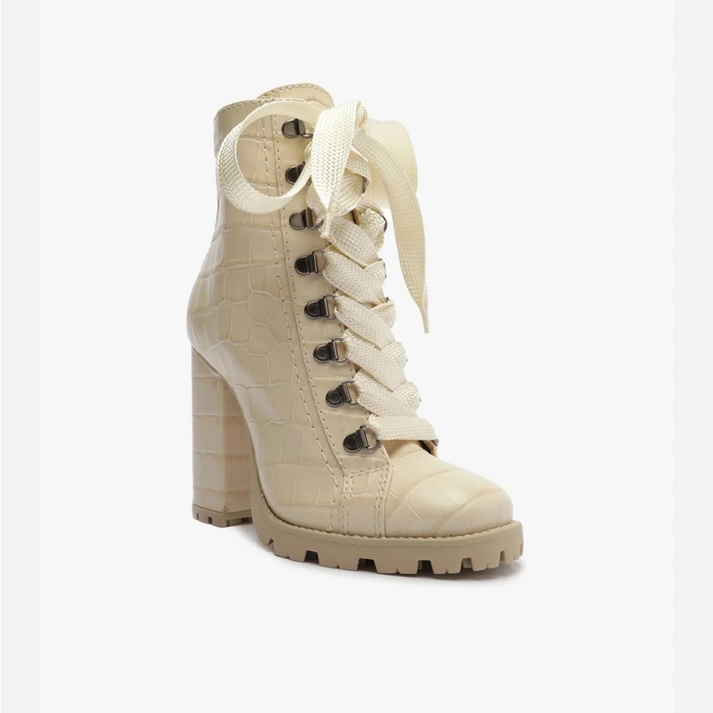 SCHUTZ Women’s Faux Croc Leather Upper Combat Lace-Up Boots – Size 8B